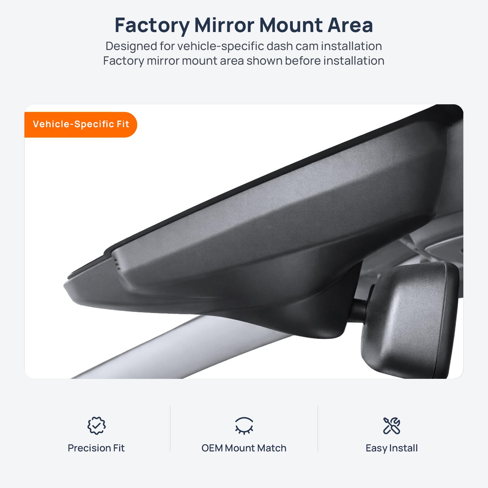 Factory mirror mount area for Volvo V60 dash cam installation