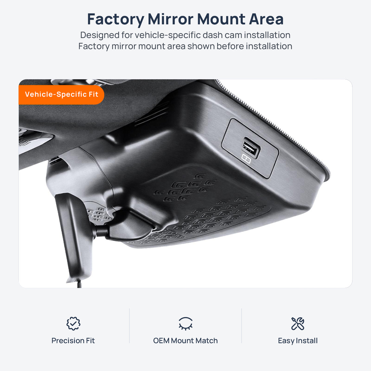 Factory mirror mount area for Chery Arrizo 8 Pro dash cam installation