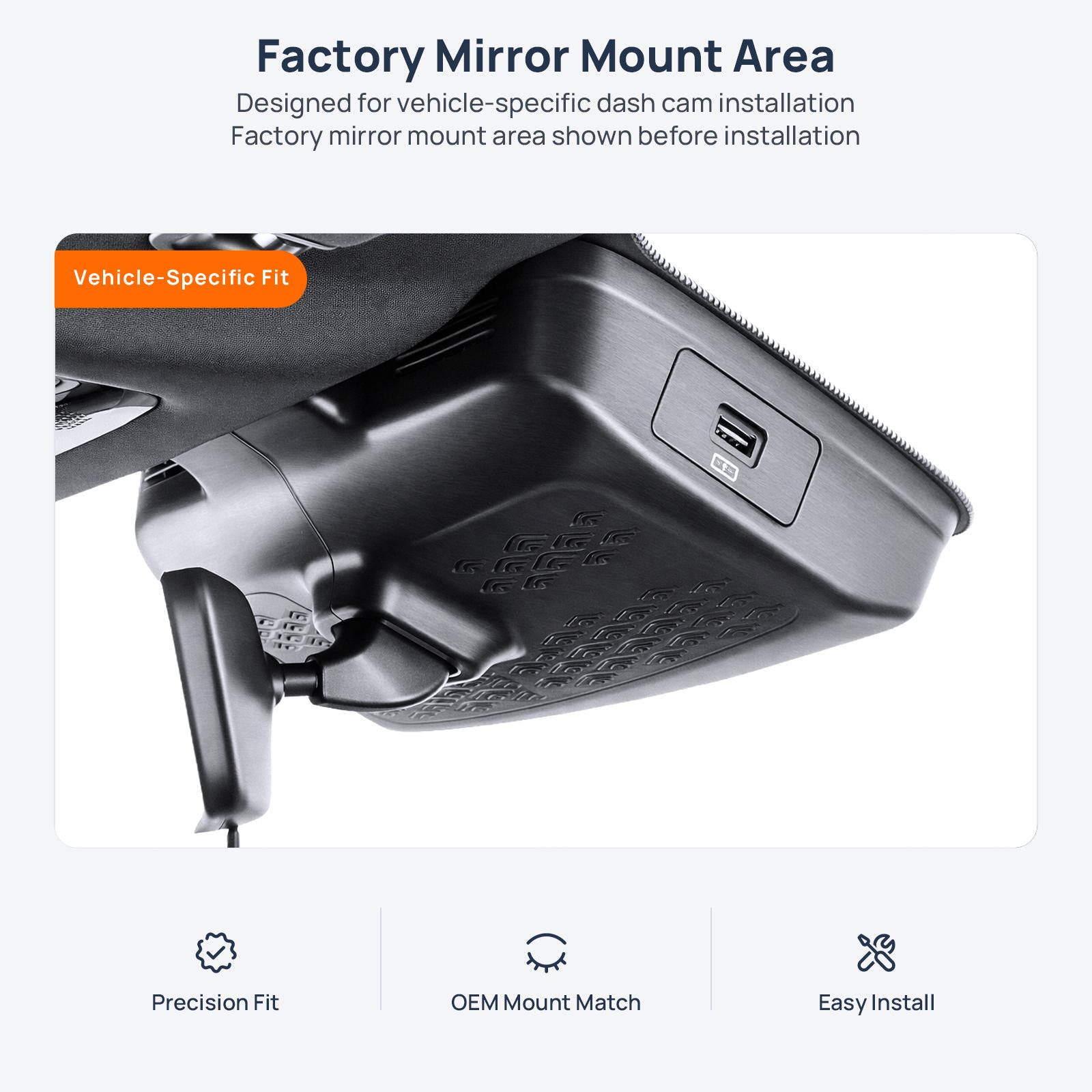 Factory mirror mount area for Chery Arrizo 8 Pro dash cam installation