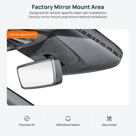 Factory mirror mount area for Rising Auto R7 dash cam installation