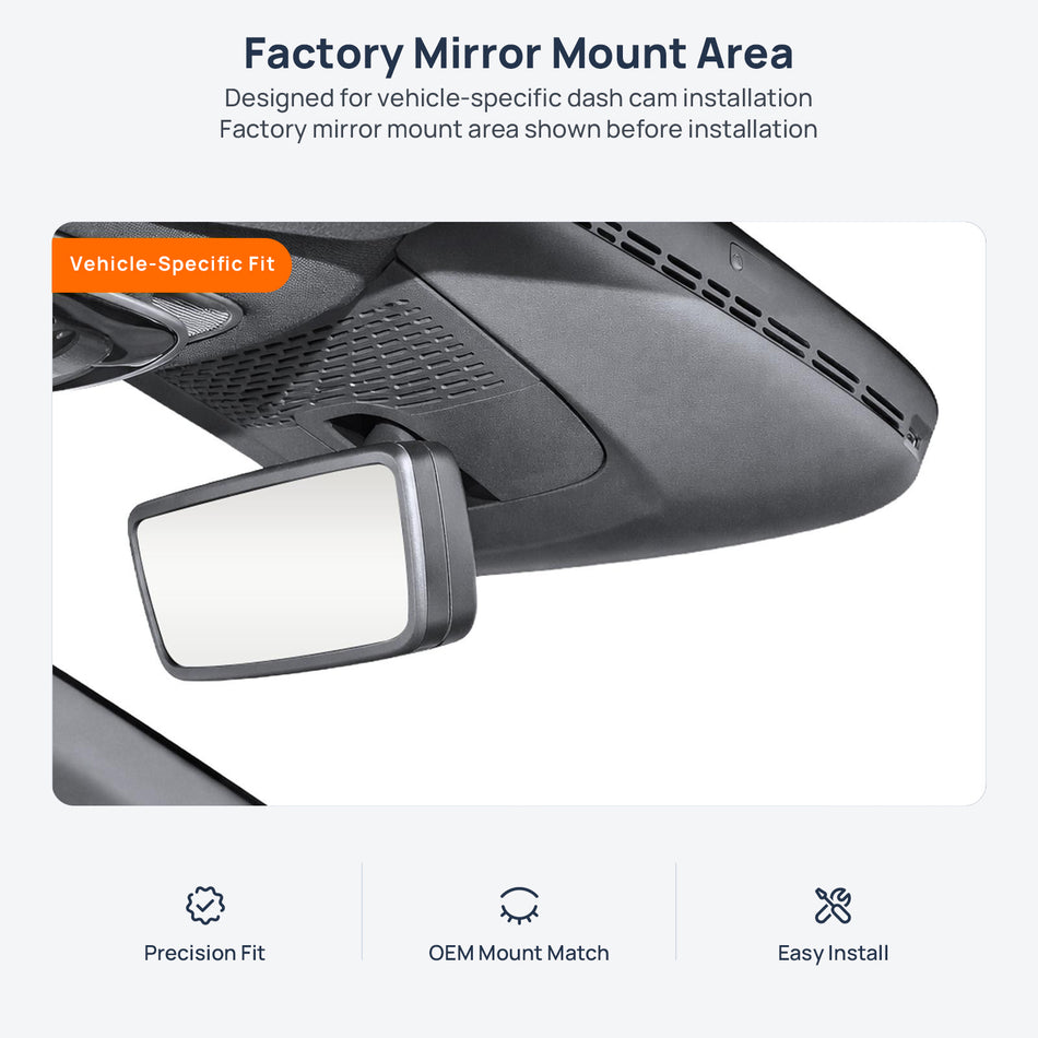 Factory mirror mount area for Rising Auto R7 dash cam installation