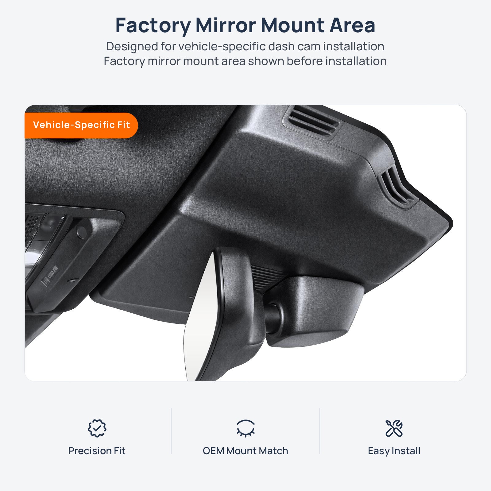 Factory mirror mount area for Jaguar I-PACE X590 dash cam installation