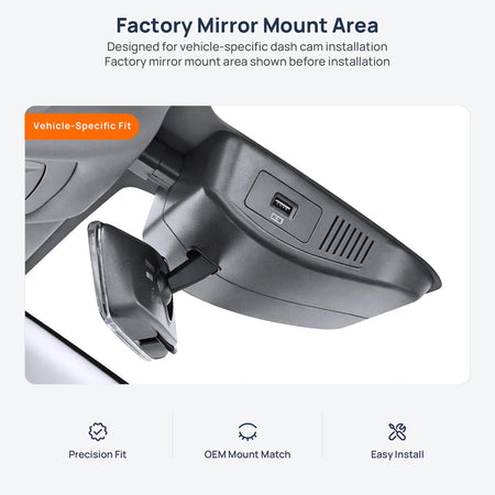 Factory mirror mount area for Chery Arrizo 5 GT dash cam installation