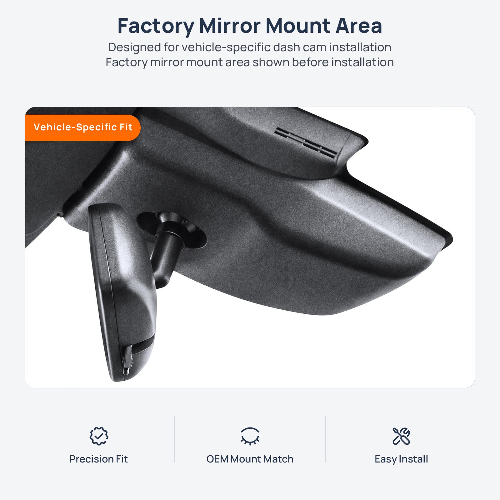 Factory mirror mount area for Lexus UX dash cam installation