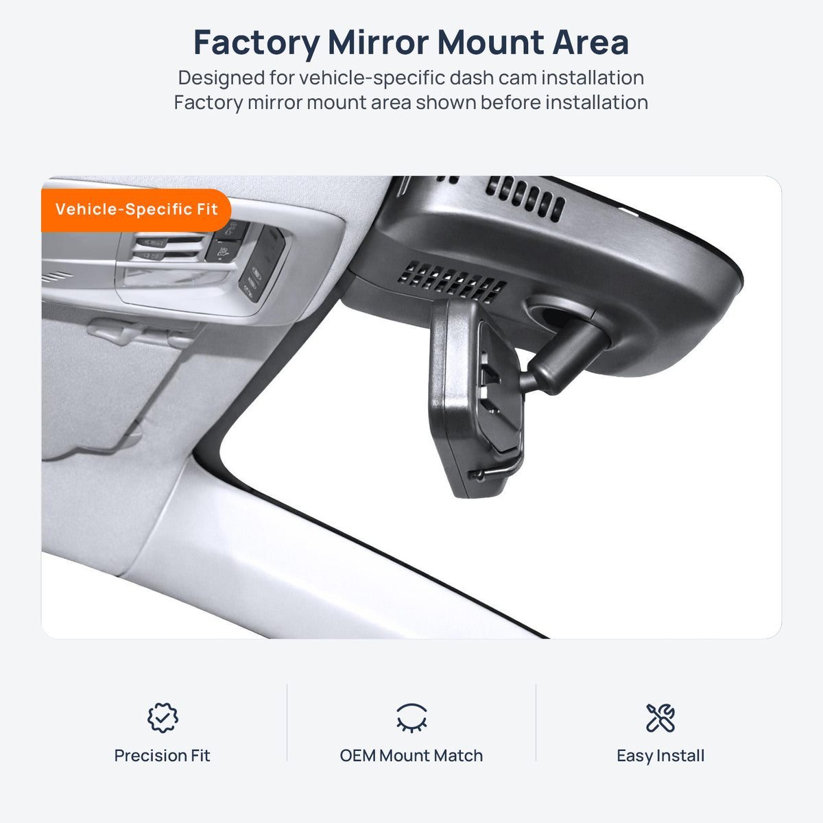 Factory mirror mount area for Buick LaCrosse dash cam installation