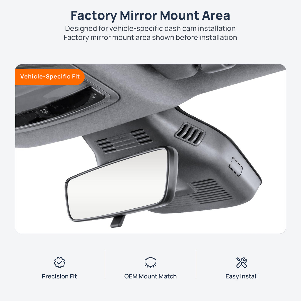 Factory mirror mount area for Geely Emgrand L Hi-P dash cam installation