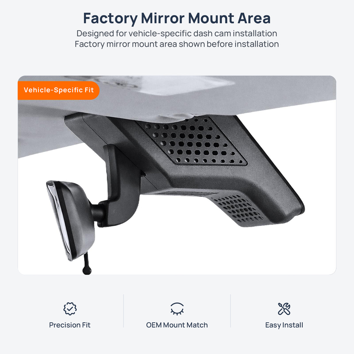 Factory mirror mount area for iCAR 03 (03T) dash cam installation
