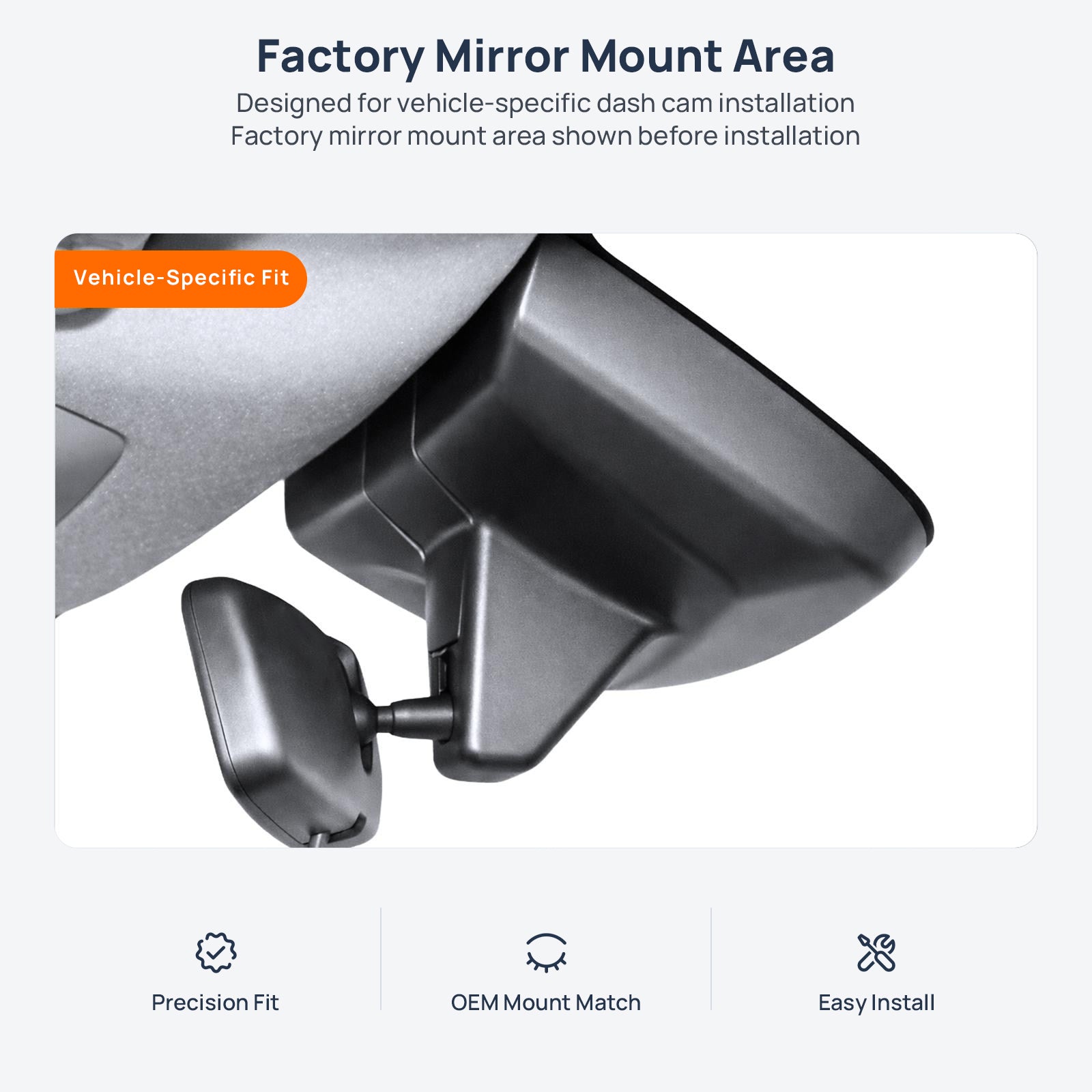 Factory mirror mount area for JMC Grand Avenue dash cam installation