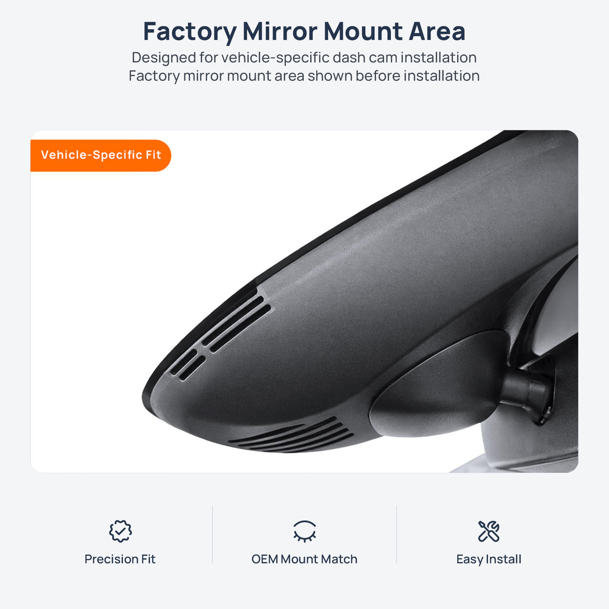 Factory mirror mount area for Volvo V40 dash cam installation