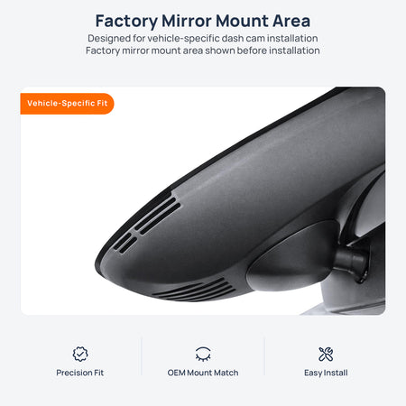 Factory mirror mount area for Volvo V40 dash cam installation