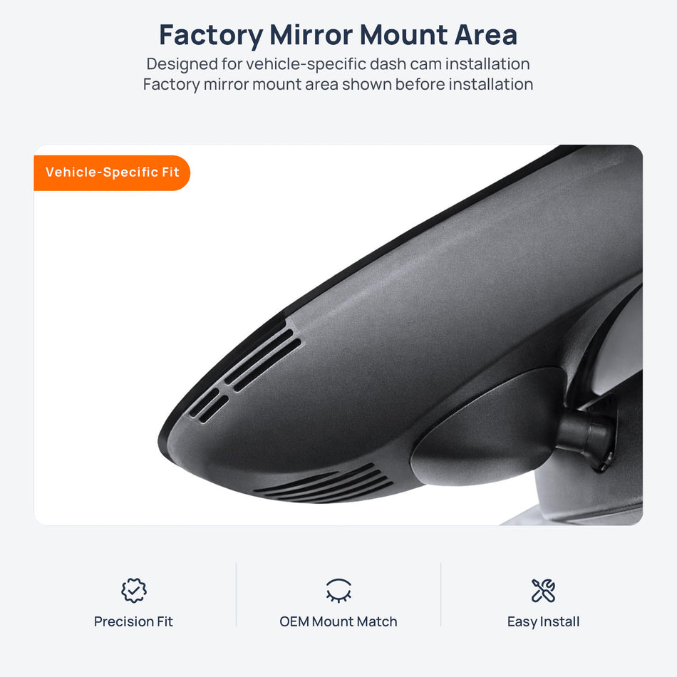 Factory mirror mount area for Volvo V40 dash cam installation