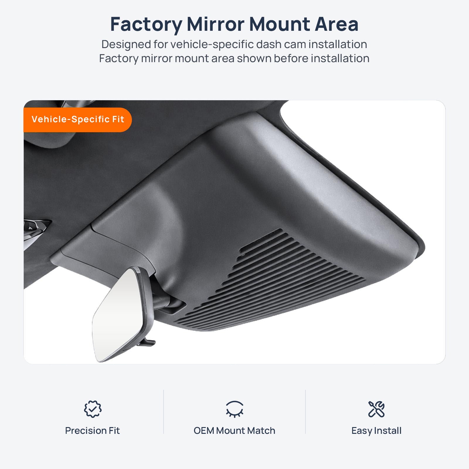 Factory mirror mount area for Nissan N7 dash cam installation