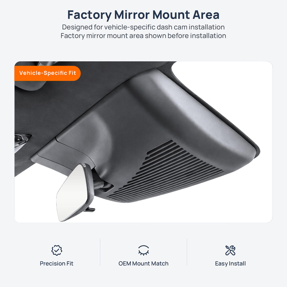Factory mirror mount area for Nissan N7 dash cam installation