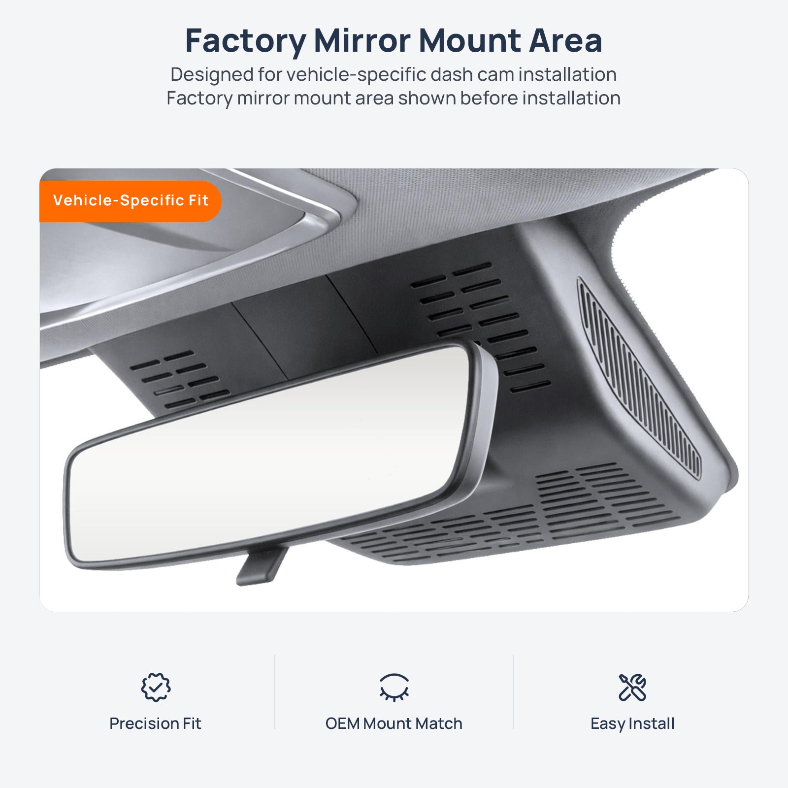 Factory mirror mount area for Geely Binyue (Coolray) dash cam installation