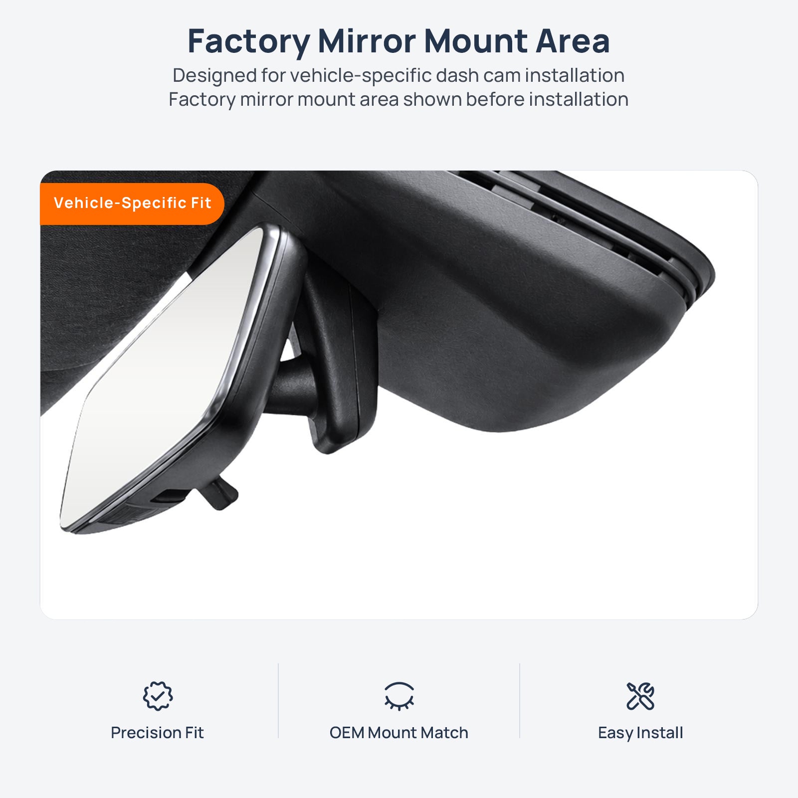 Factory mirror mount area for BYD e7 dash cam installation