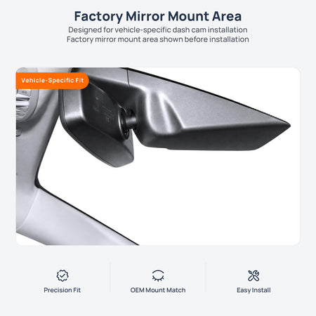 Factory mirror mount area for Ford Taurus dash cam installation