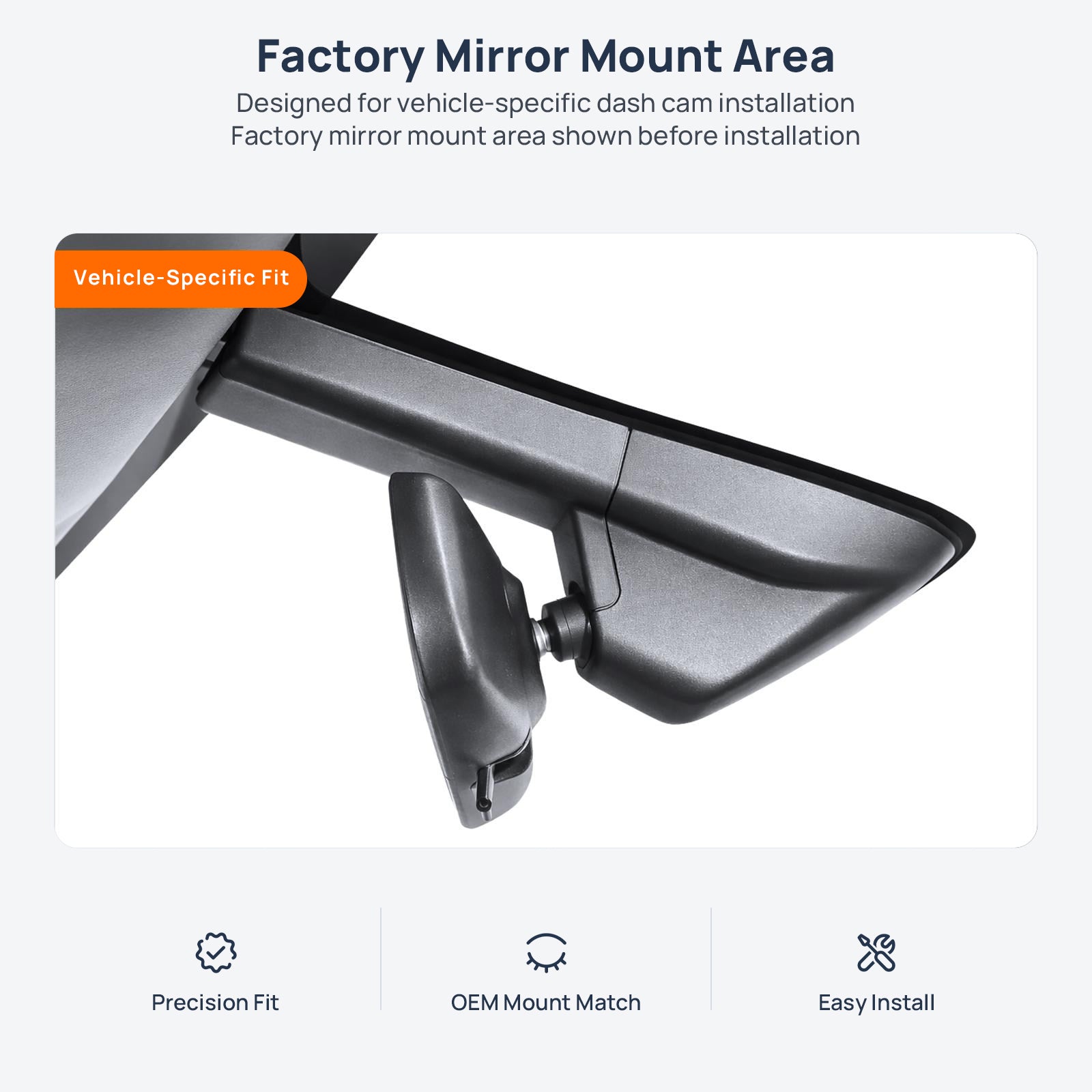 Factory mirror mount area for Ford Focus C519 dash cam installation