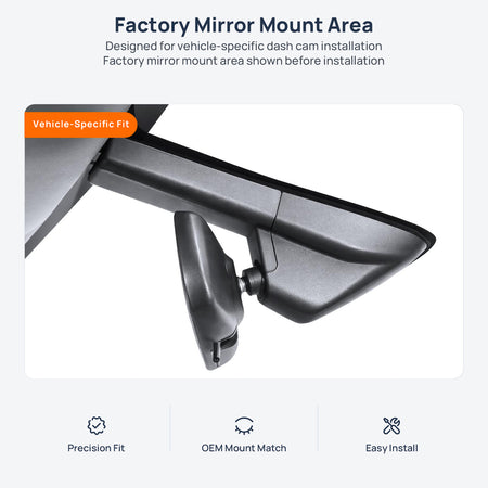 Factory mirror mount area for Ford Focus C519 dash cam installation