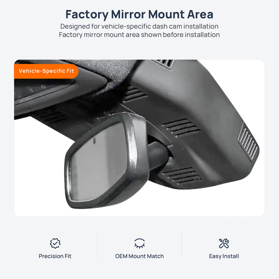 Factory mirror mount area for Cadillac XT4 dash cam installation