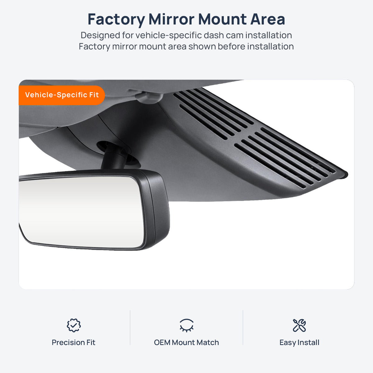Factory mirror mount area for Toyota BZ3 dash cam installation
