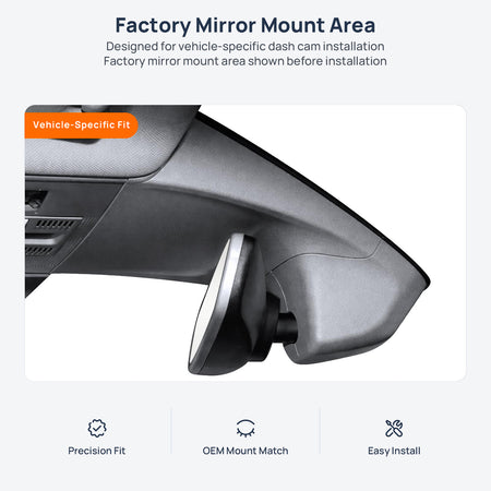 Factory mirror mount area for Volkswagen Tiguan X dash cam installation