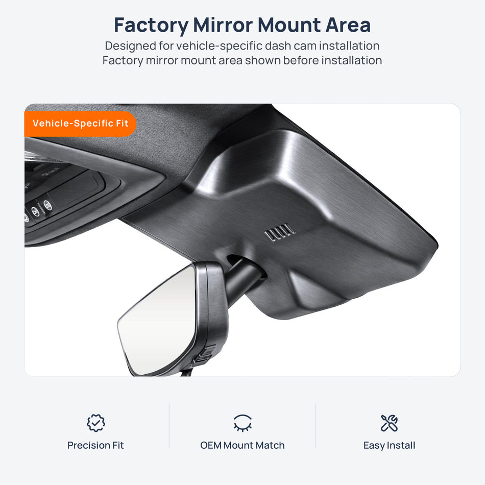 Factory mirror mount area for Cadillac ATS dash cam installation
