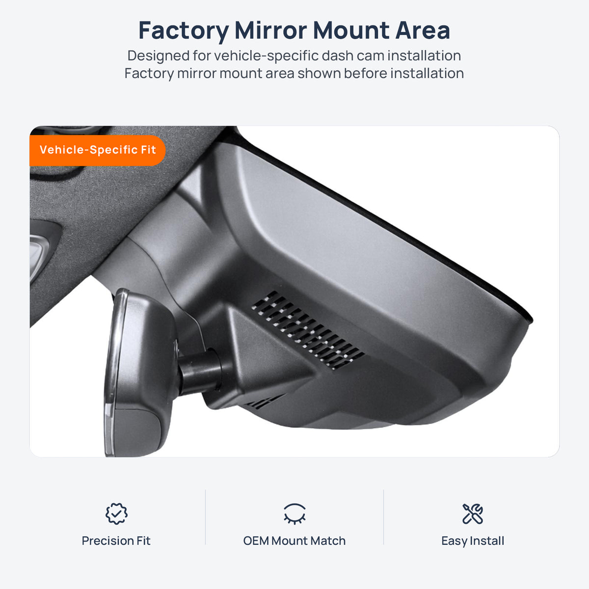 Factory mirror mount area for Geely Xingyue (Tugella) dash cam installation