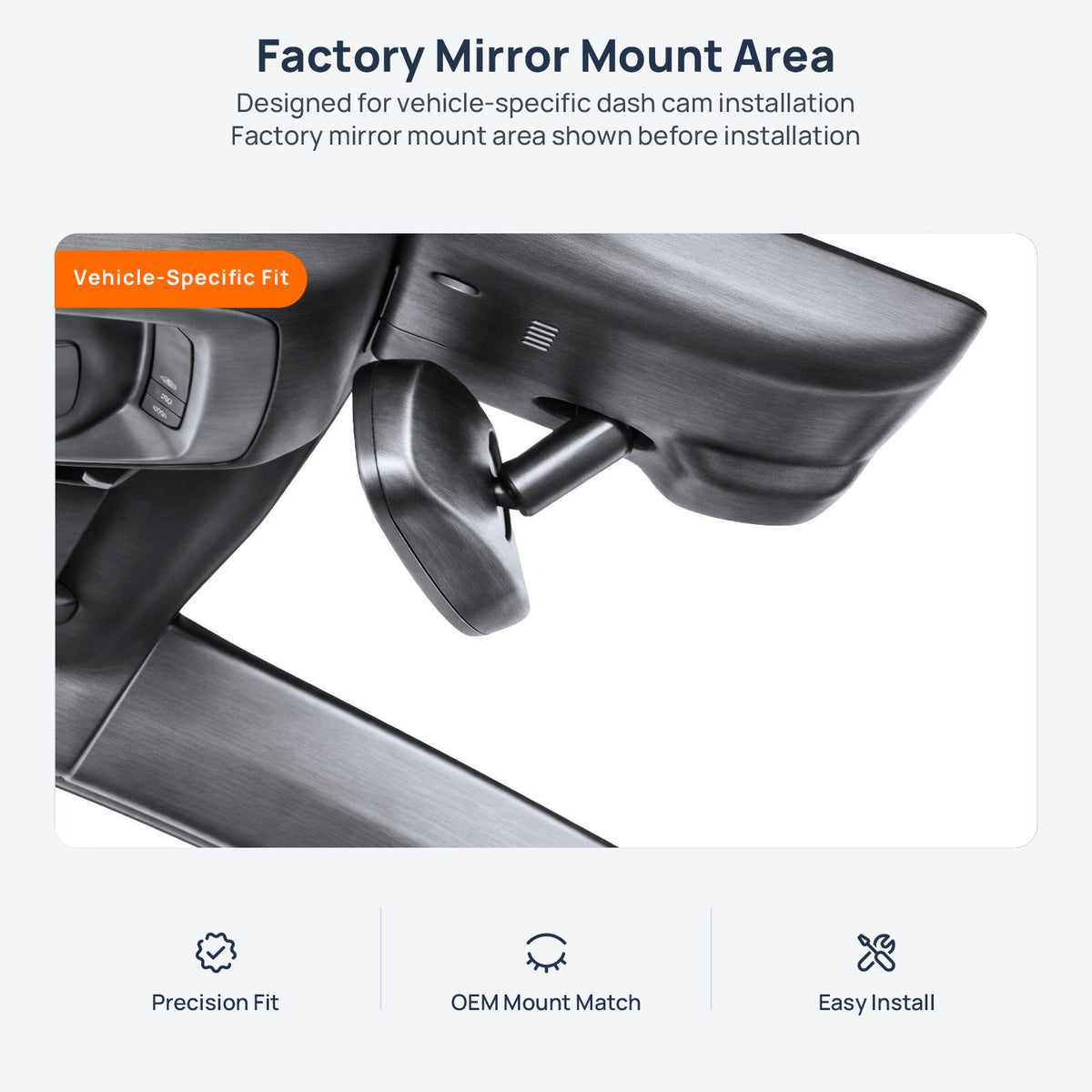 Factory mirror mount area for Cadillac CT4 dash cam installation