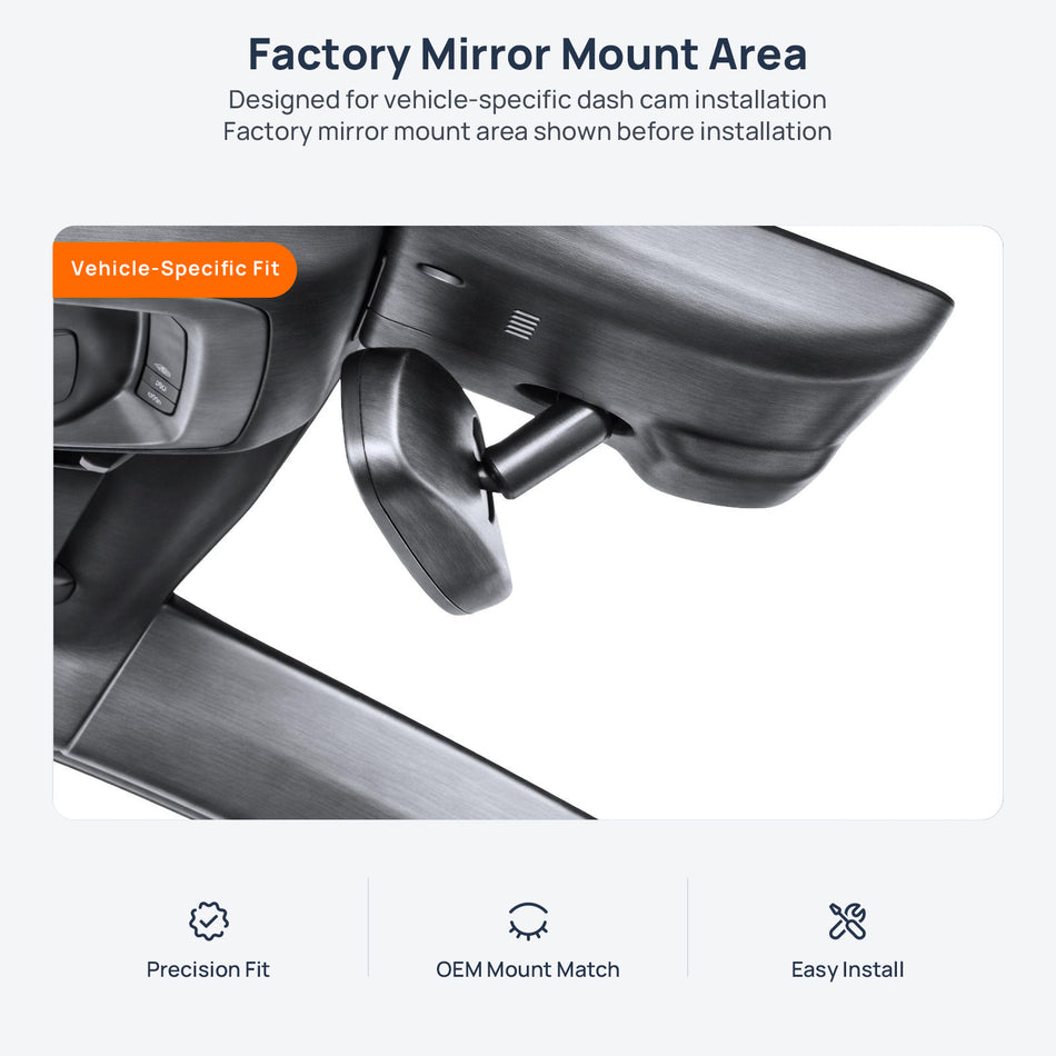 Factory mirror mount area for Cadillac CT4 dash cam installation