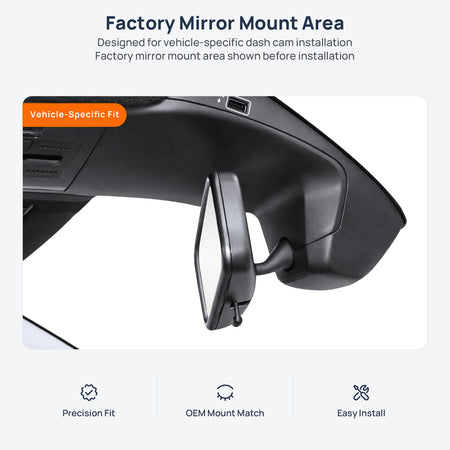 Factory mirror mount area for Volkswagen T-Roc dash cam installation