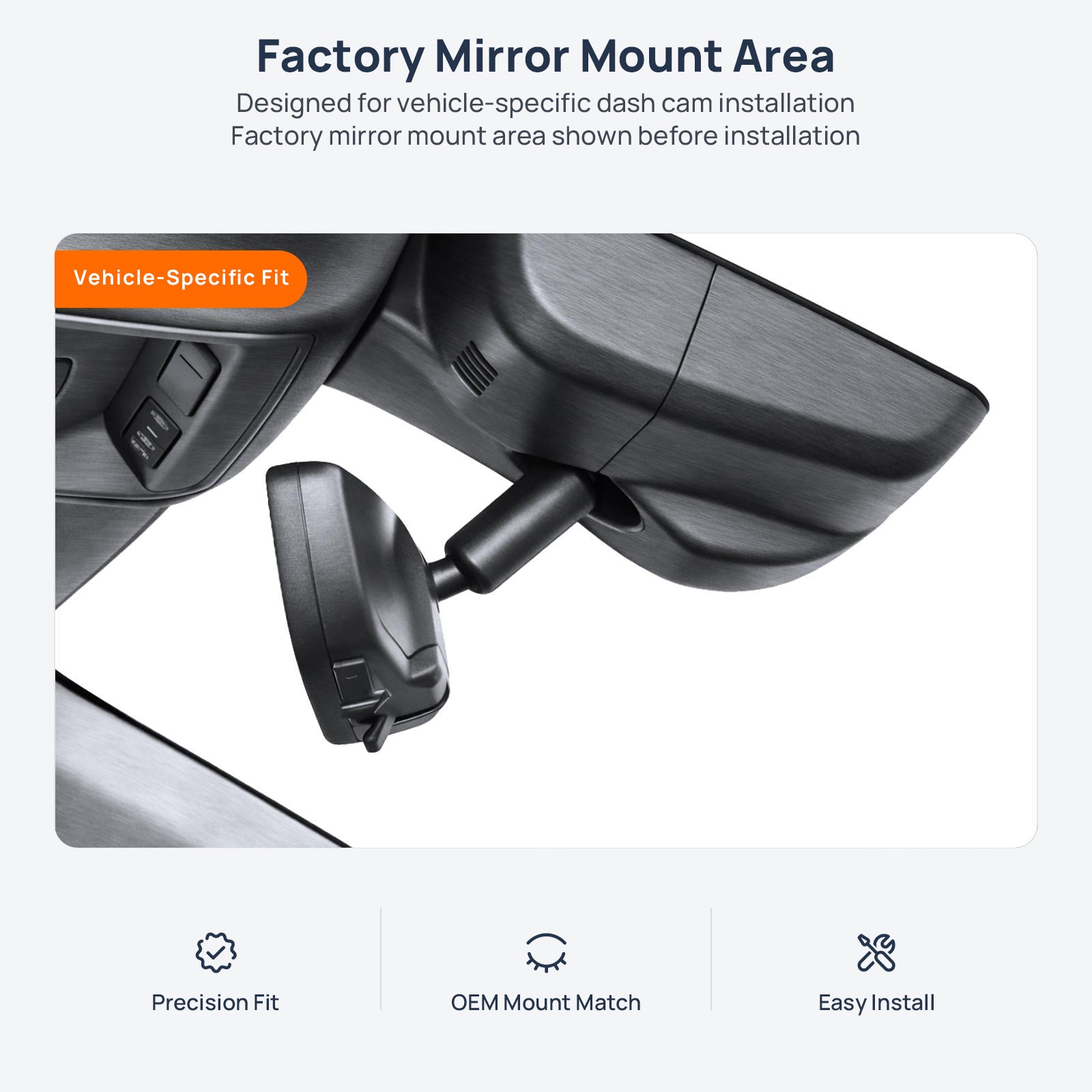 Factory mirror mount area for Cadillac CT6 PHEV dash cam installation
