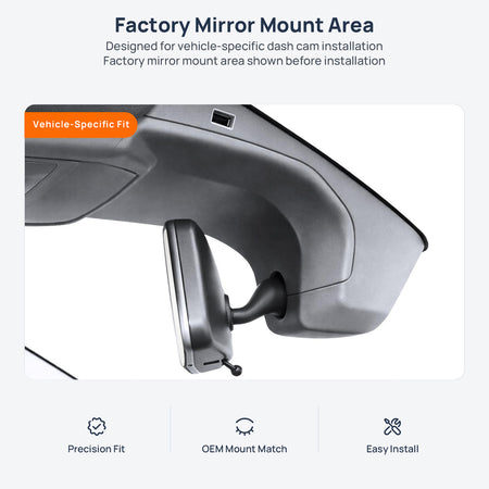 Factory mirror mount area for Volkswagen Bora dash cam installation