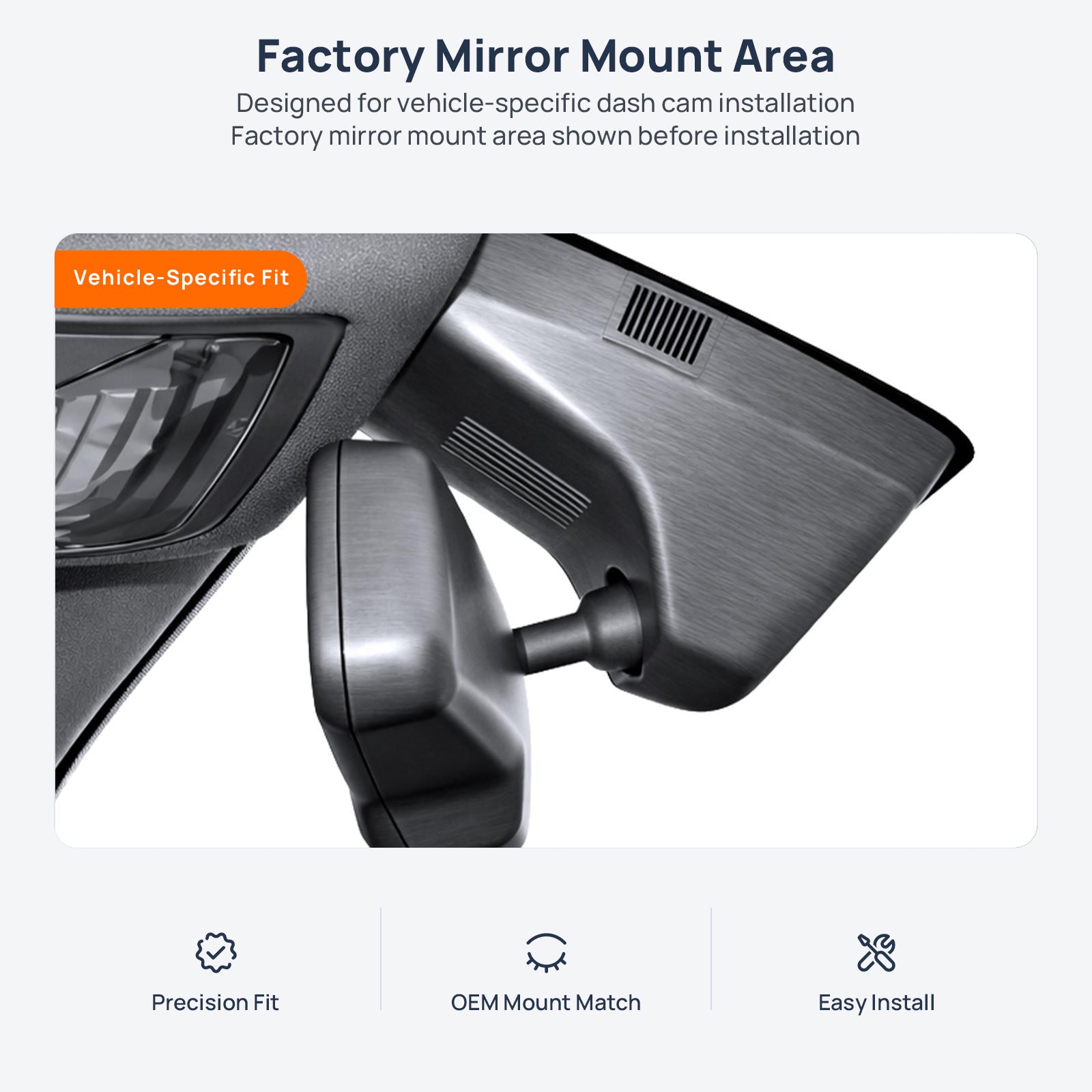 Factory mirror mount area for Hongqi E-HS3 dash cam installation