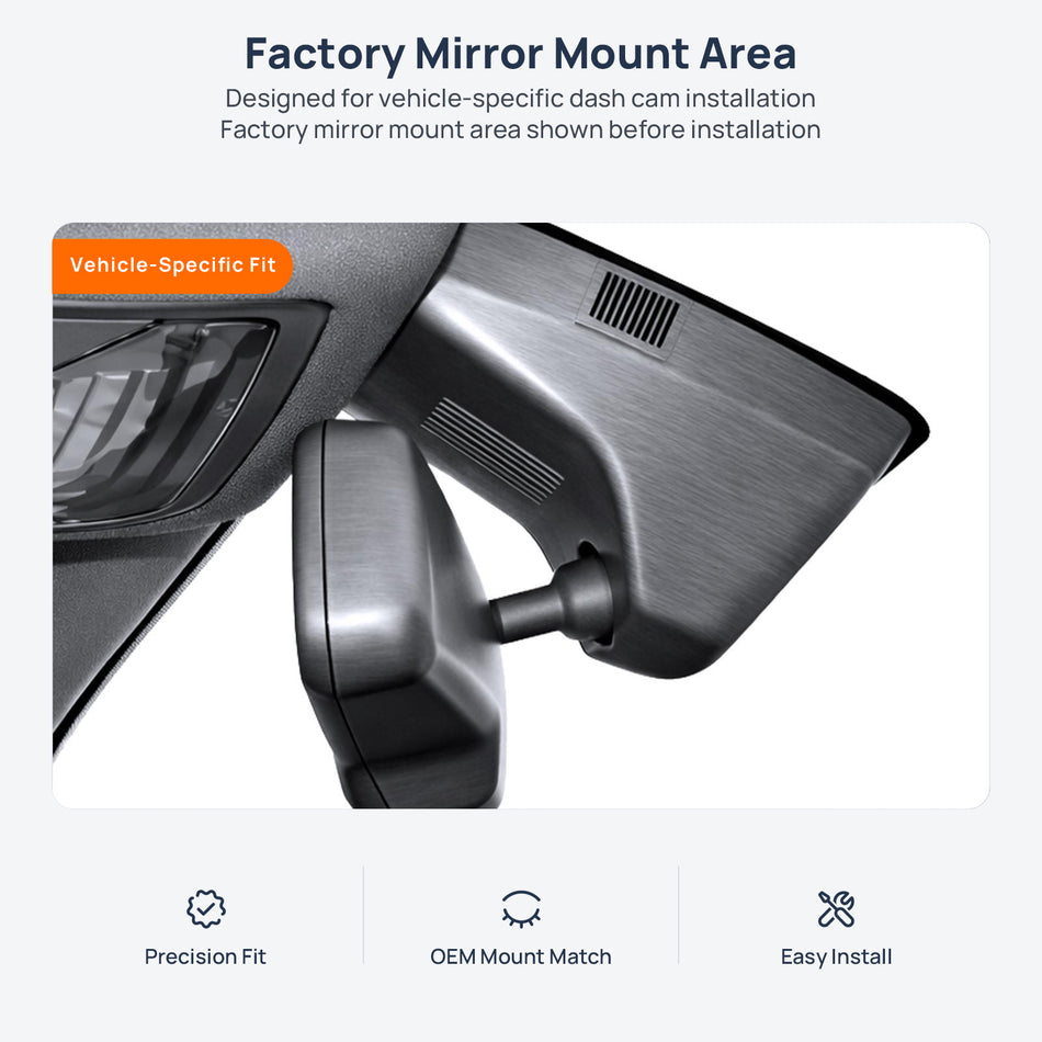 Factory mirror mount area for Hongqi E-HS3 dash cam installation