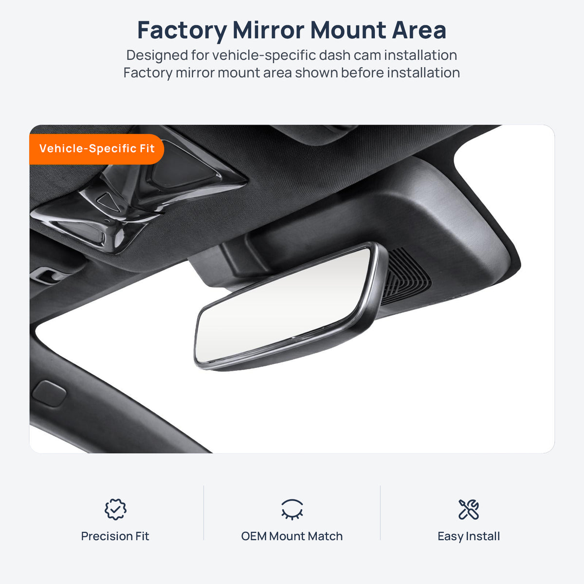 Factory mirror mount area for HYCAN A06 dash cam installation