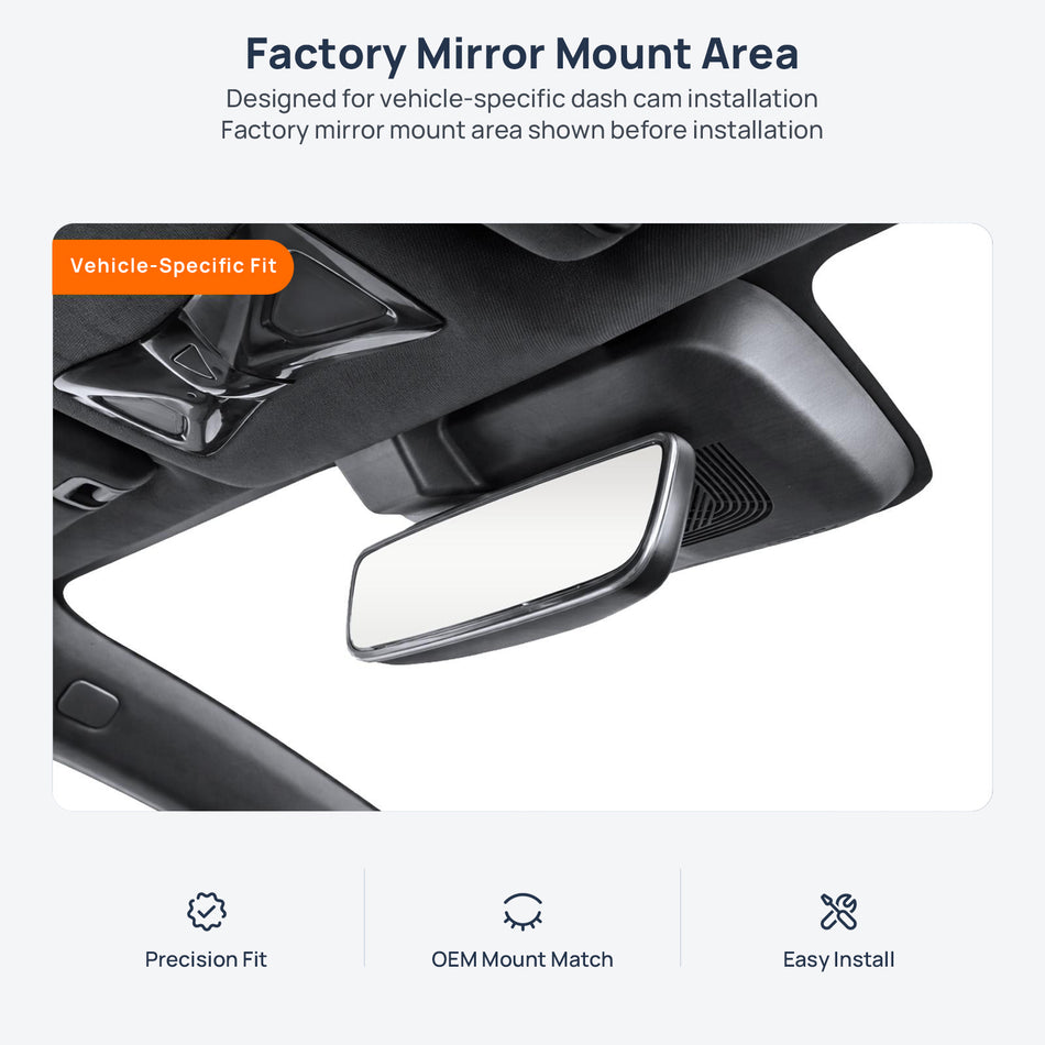Factory mirror mount area for HYCAN A06 dash cam installation