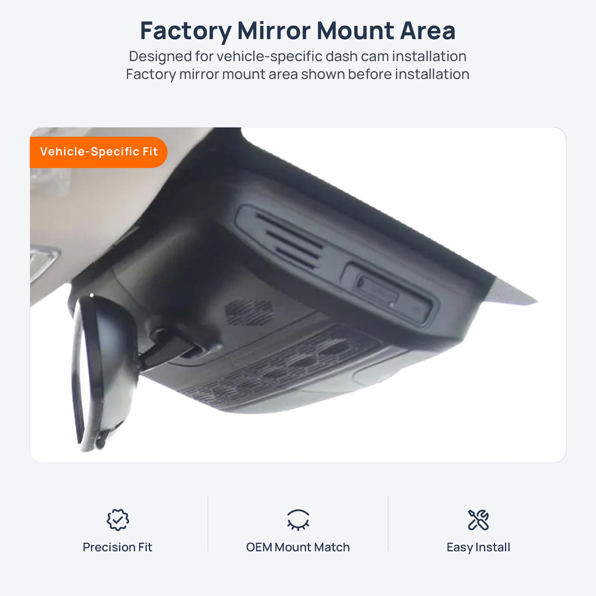 Factory mirror mount area for Chery Arrizo 5 dash cam installation