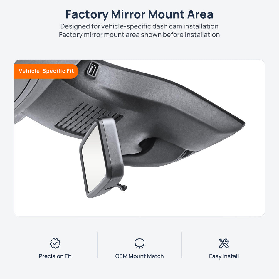 Factory mirror mount area for MG ZS EV dash cam installation