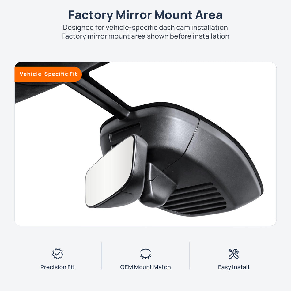 Factory mirror mount area for Aston Martin DBX dash cam installation