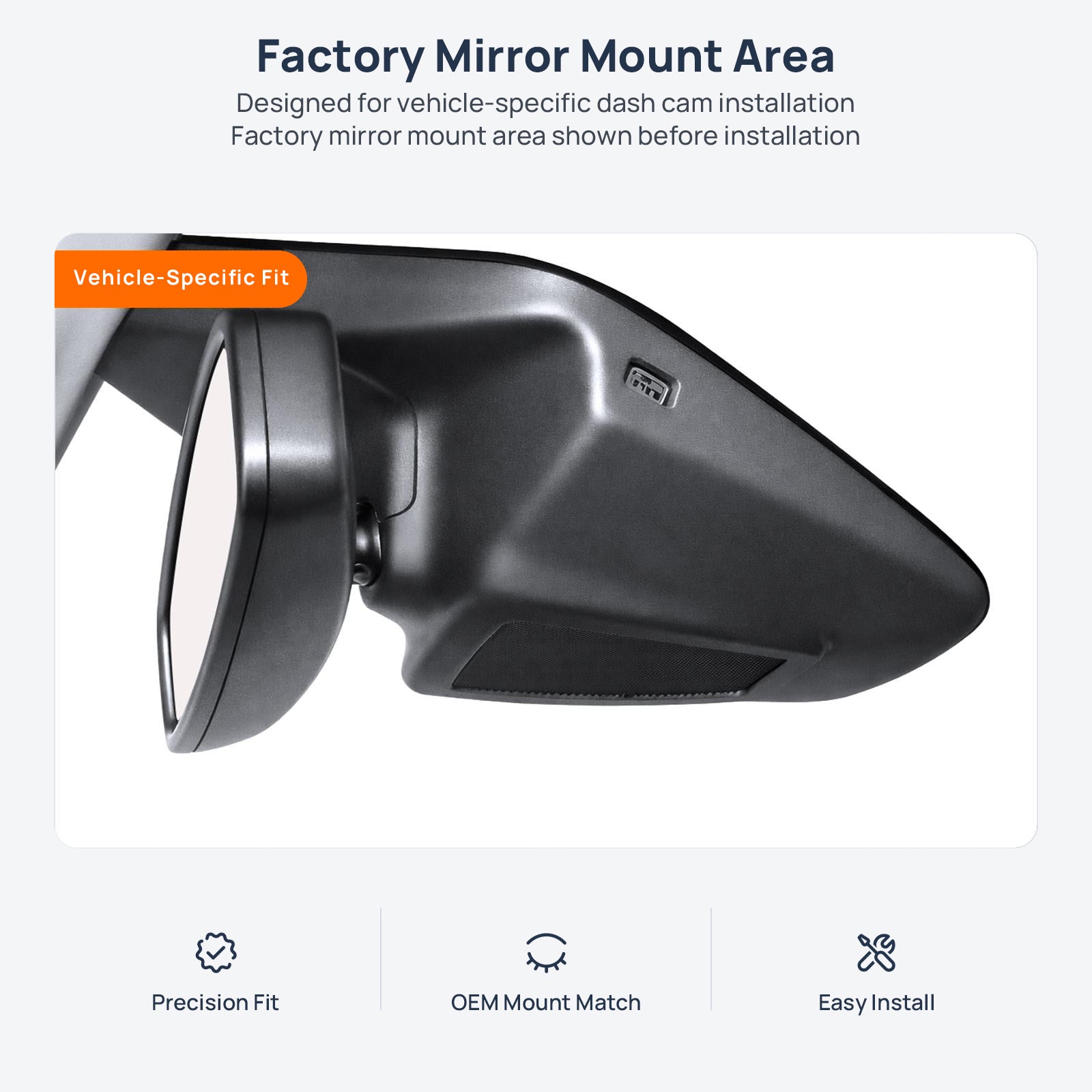 Factory mirror mount area for Ford Taurus dash cam installation