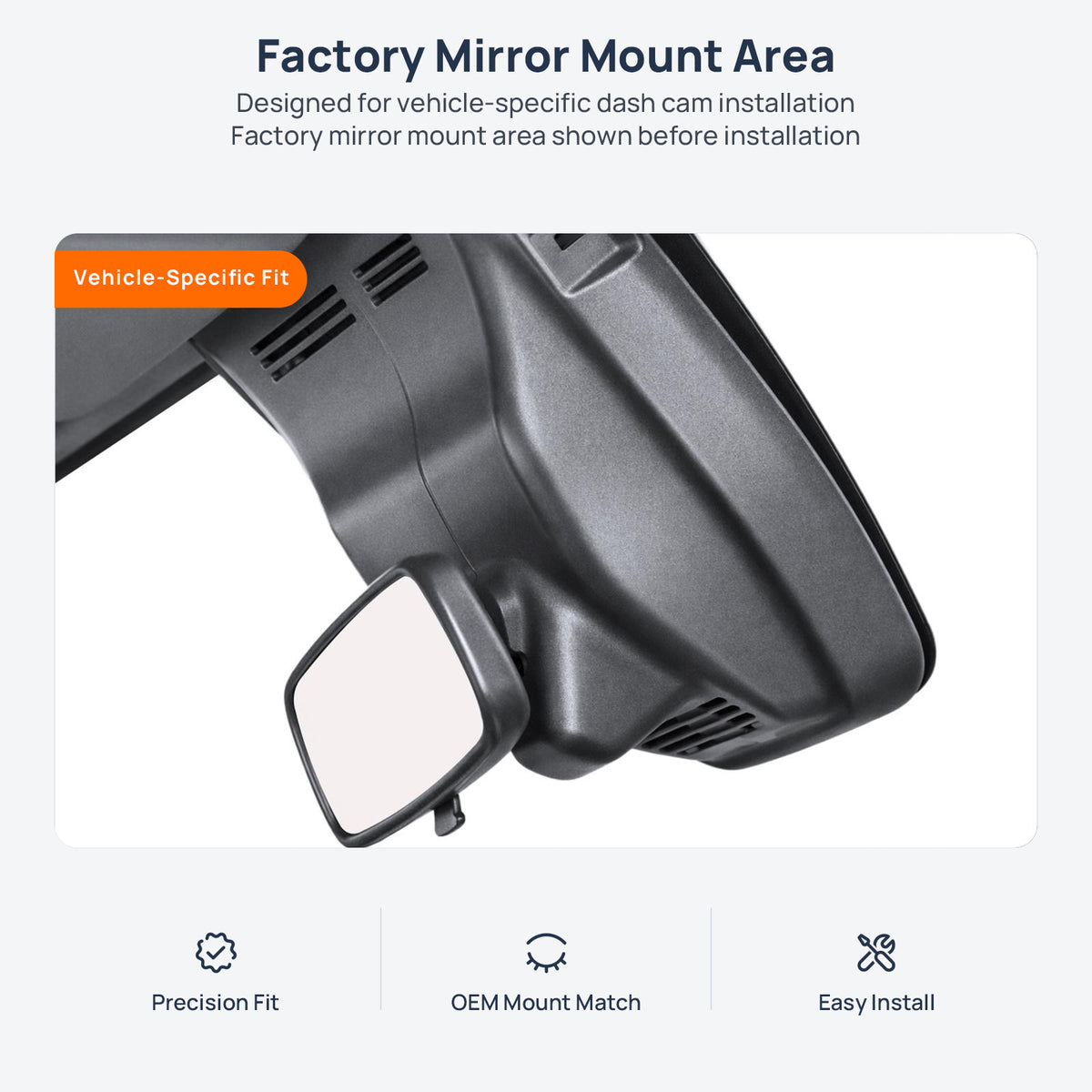 Factory mirror mount area for Ford Transit T8 dash cam installation