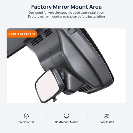 Factory mirror mount area for Ford Transit T8 dash cam installation