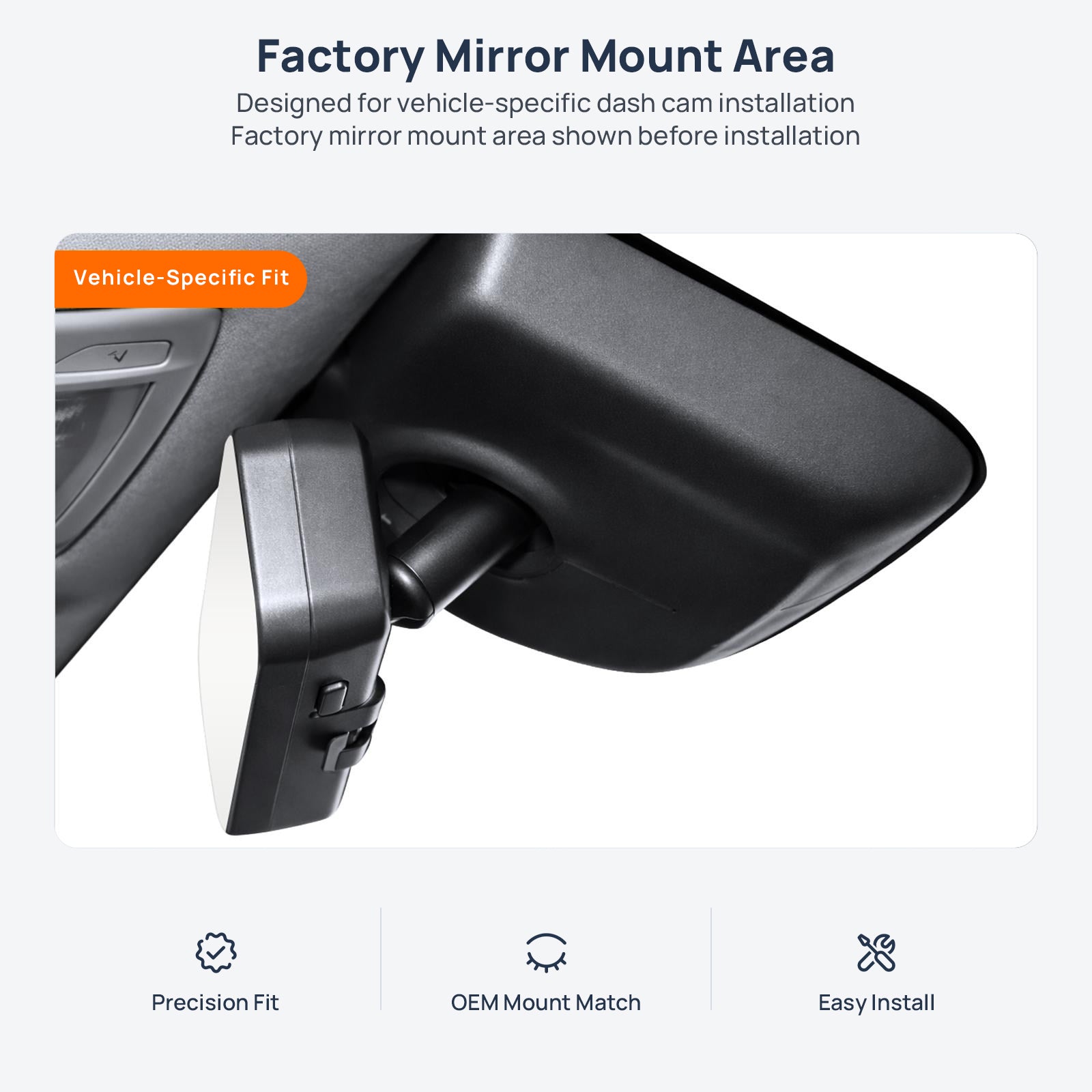 Factory mirror mount area for Buick GL8 dash cam installation