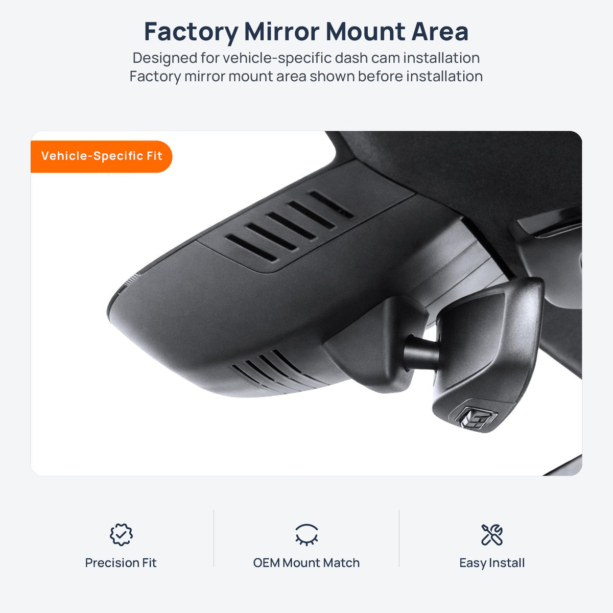 Factory mirror mount area for Polestar 2 dash cam installation