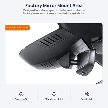 Factory mirror mount area for Polestar 2 dash cam installation