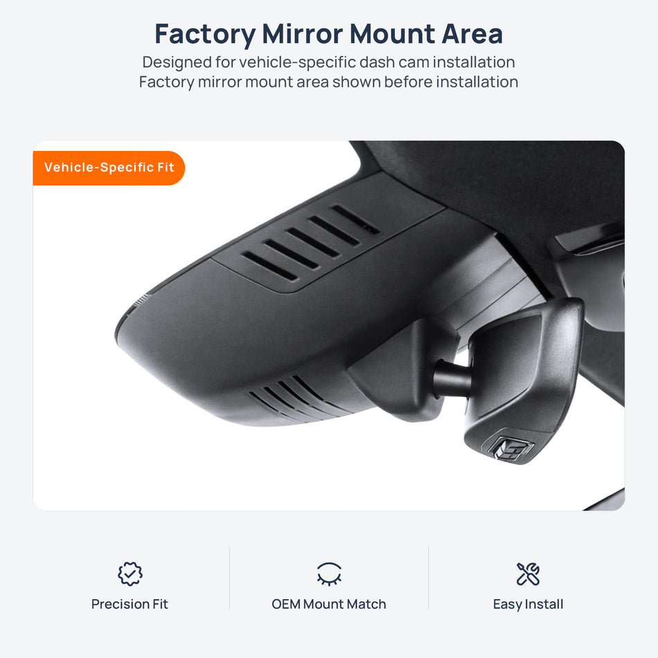 Factory mirror mount area for Polestar 2 dash cam installation