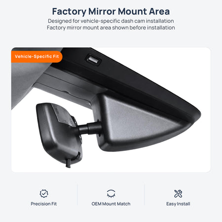 Factory mirror mount area for Ford Ranger P703 dash cam installation