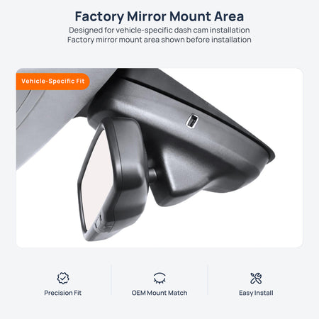 Factory mirror mount area for Ford Territory EV dash cam installation
