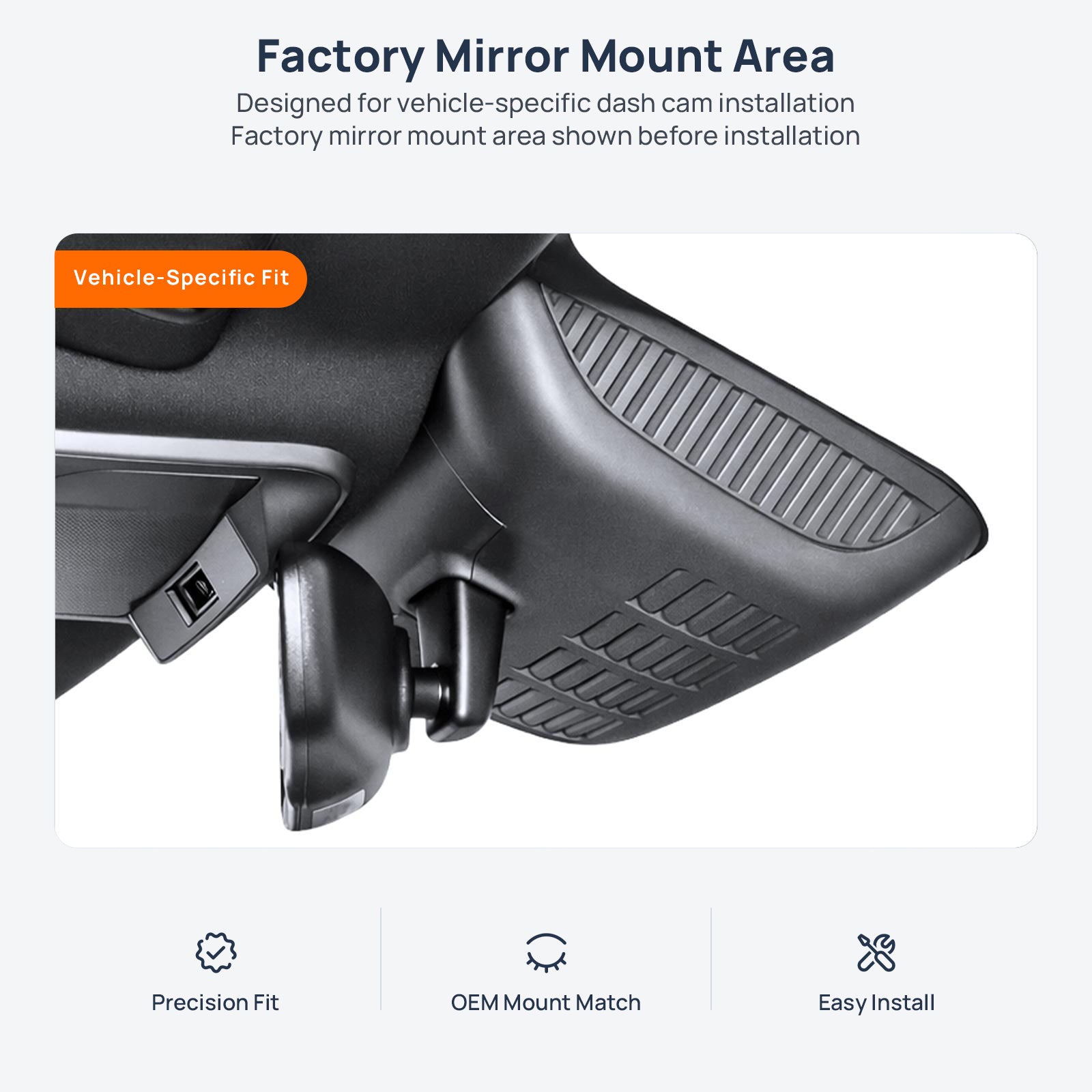 Factory mirror mount area for BYD Qin Plus (King) dash cam installation