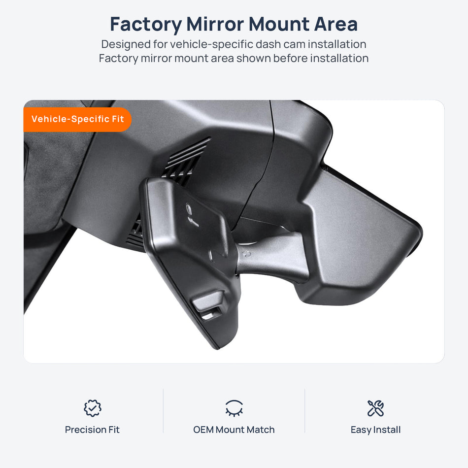 Factory mirror mount area for BMW 750e xDrive G70 PHEV dash cam installation